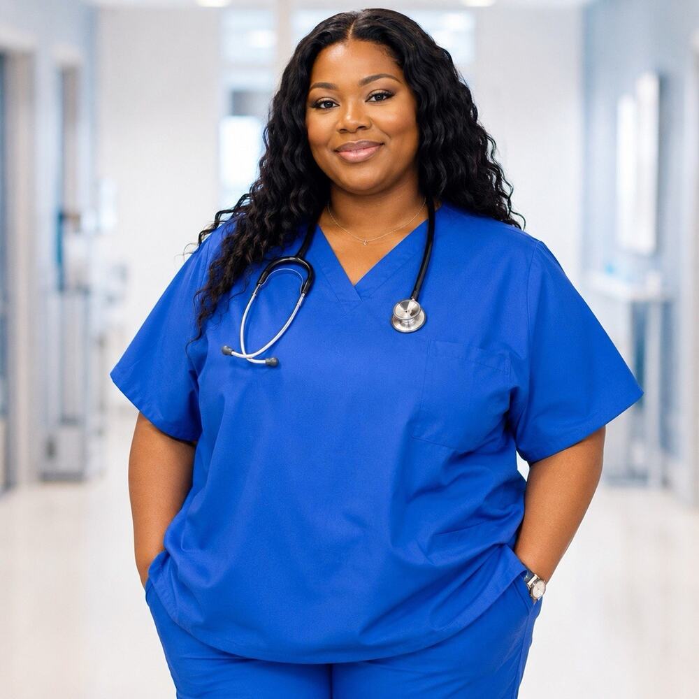 NWT Womens Scrub Top Nurse RN LVN MA CNA Veterinary - Blue, Plus Size 4XL